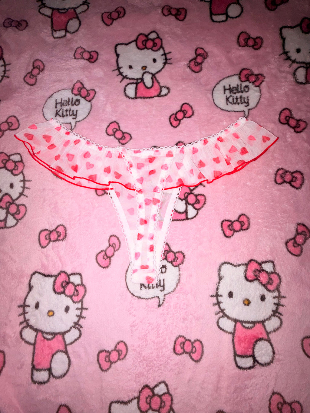 Sheer Heart Ruffle Thomg Panties