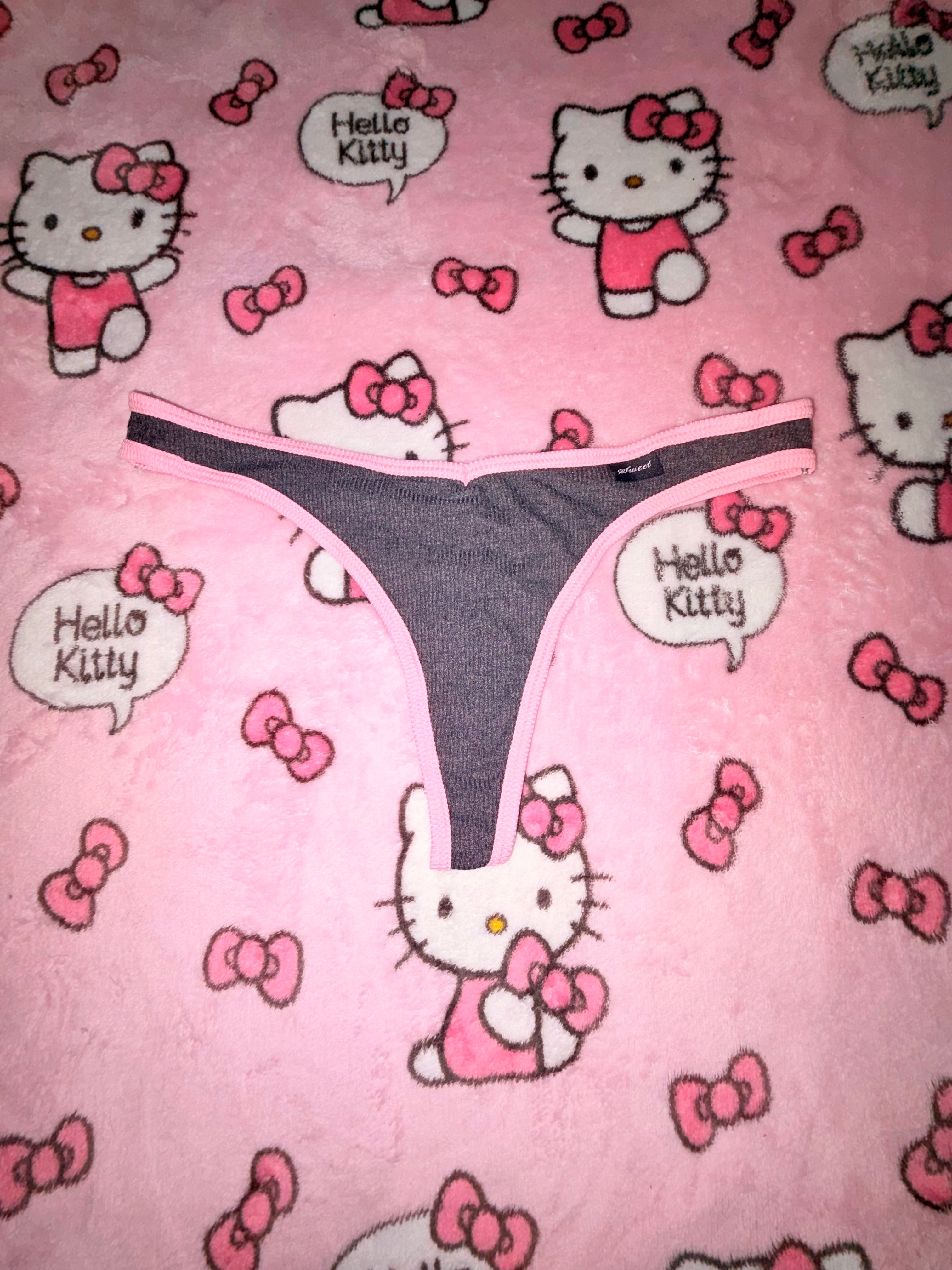“Sweet” Pink and Gray Thong Panties