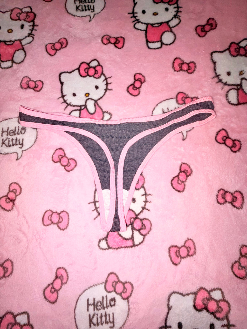 “Sweet” Pink and Gray Thong Panties